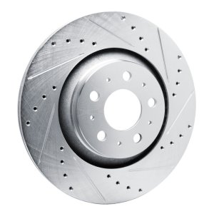 Tesla Model Y Brake Rotor (1) - Rear Right - R1 Concepts - Drilled & Slotted - Silver - `20-`25